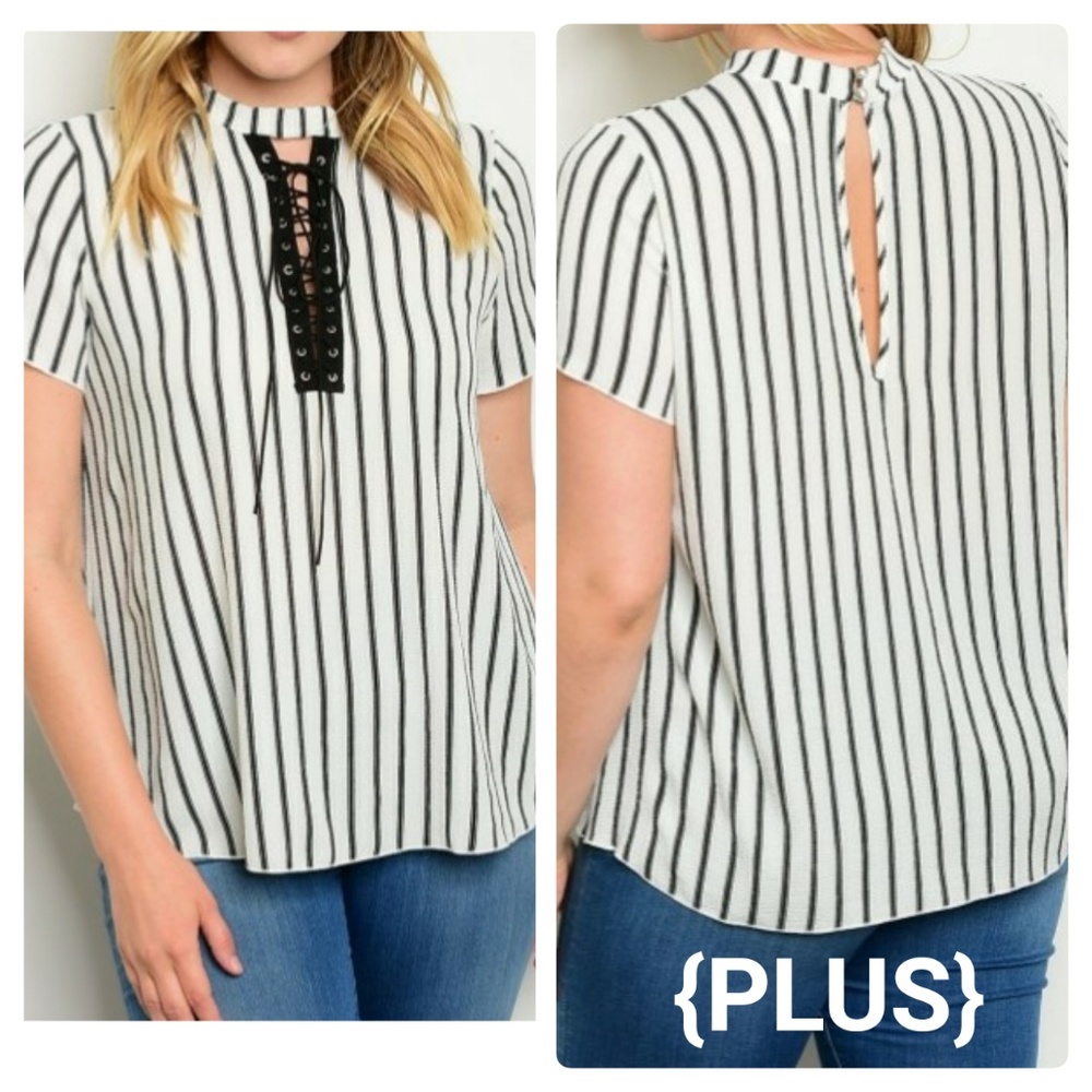 [Last 1!] LAST DAY White Blouse Black Stripe